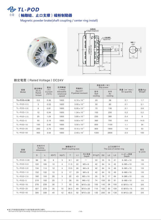 強制風冷卻單出軸磁粉制動器規(guī)格型號尺寸參數(shù)圖